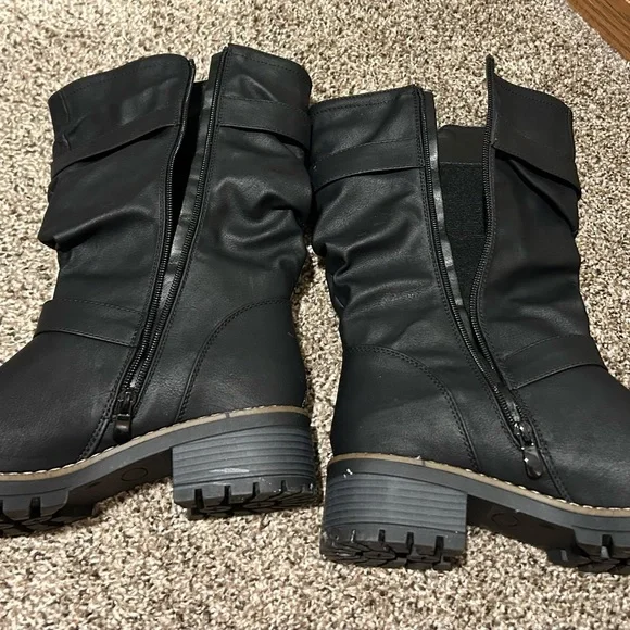 Global Win Black Moto Wide Calf Boots with Buckle Accents - Picture 5 of 9